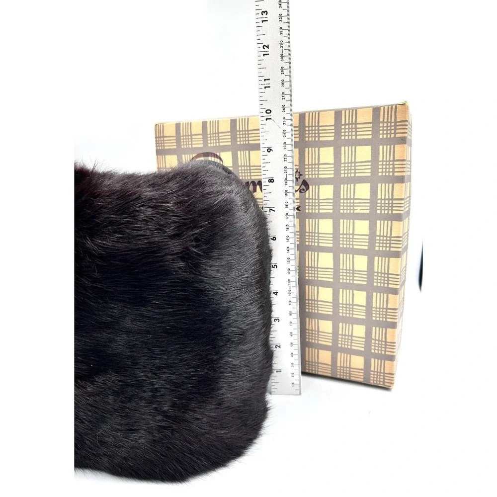 Vintage Black Brown Mink Satin Lined Hand Warmer Fur Muff 8